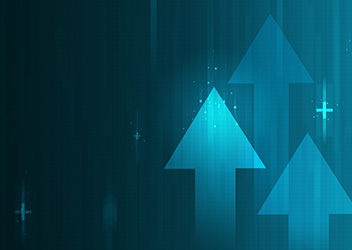 Abstract image featuring upward-pointing arrows on a teal background, symbolizing growth or progress.